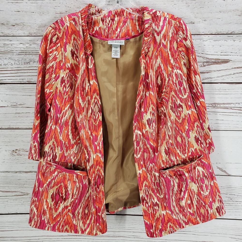 Maggie Barnes for Catherines Geometric Open Front Blazer Jacket Size 0XWP